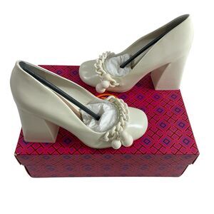 NIB TORY BURCH‎ Ivory Addison Pump Box Calf Heels Women’s Sz 5.5 Shoes NEW 44916